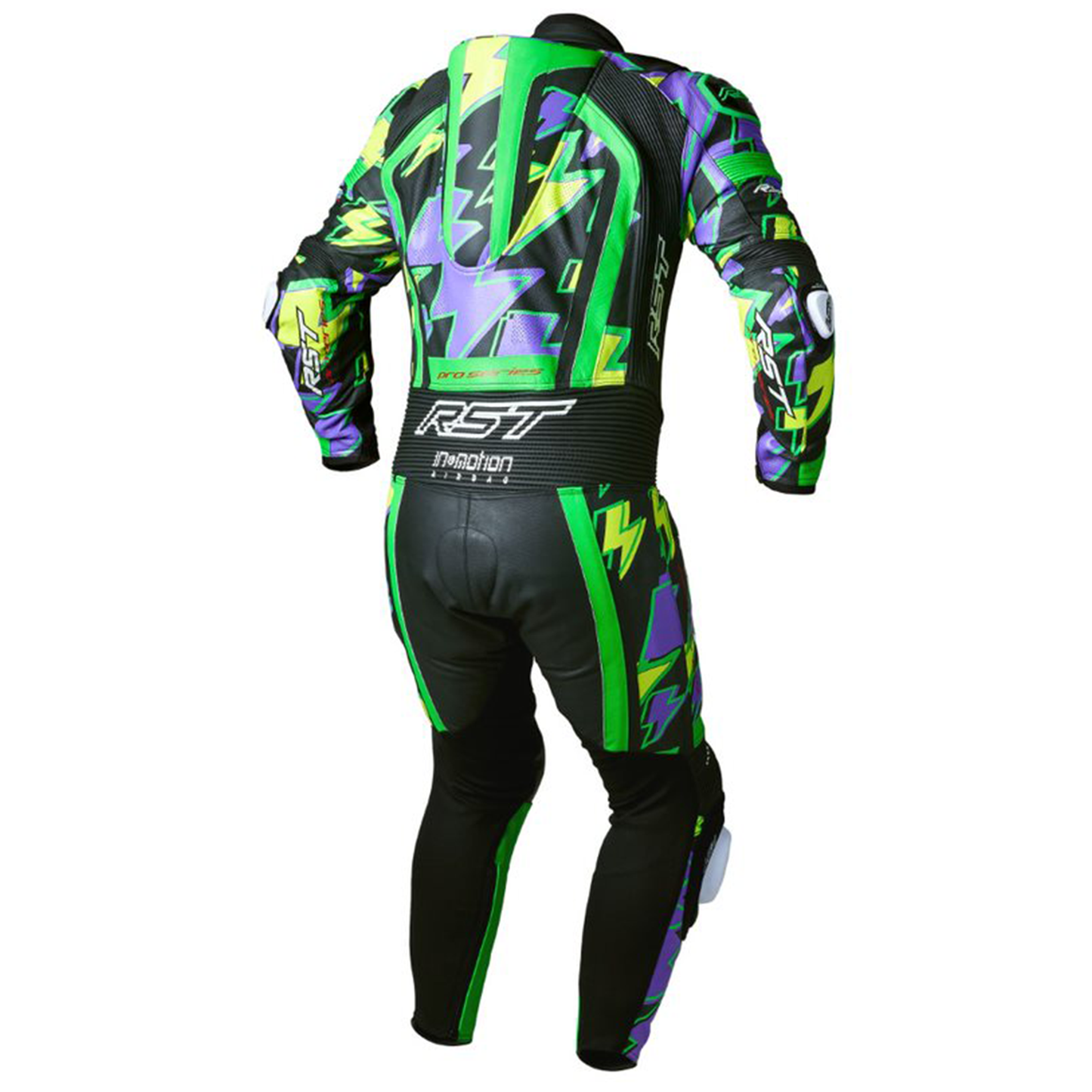 RST Pro Series Evo Airbag Men's Leather Suit - Neon Green/Purple Bolt