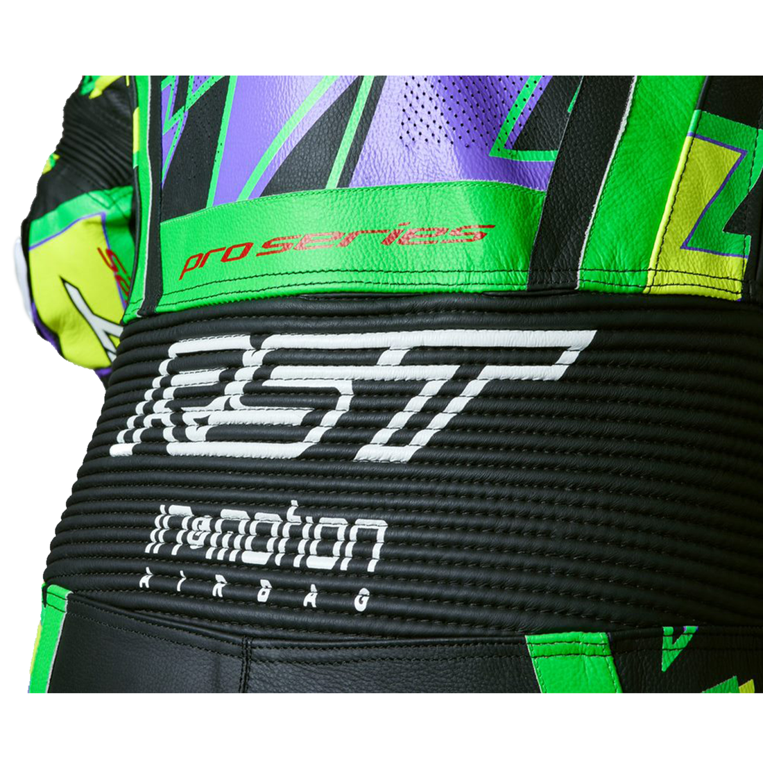 RST Pro Series Evo Airbag Men's Leather Suit - Neon Green/Purple Bolt ...