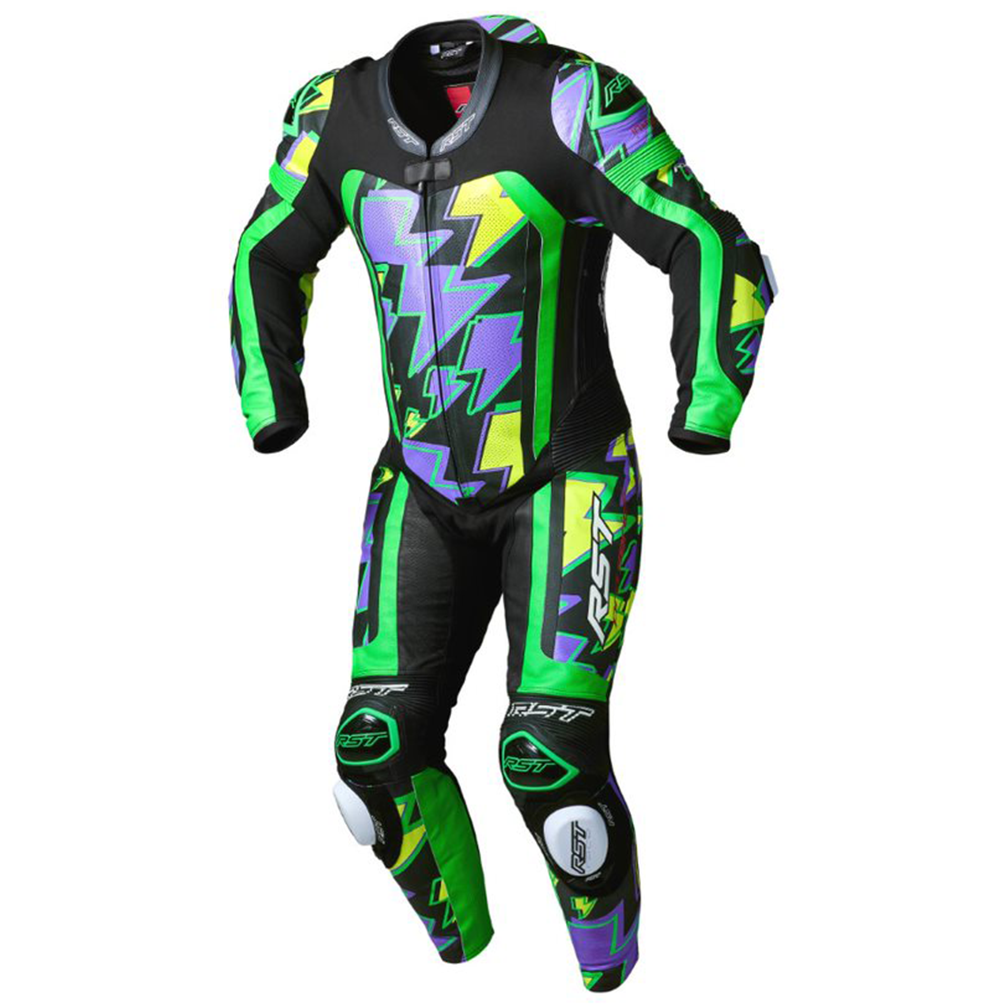 RST Pro Series Evo Airbag Men's Leather Suit - Neon Green/Purple Bolt ...