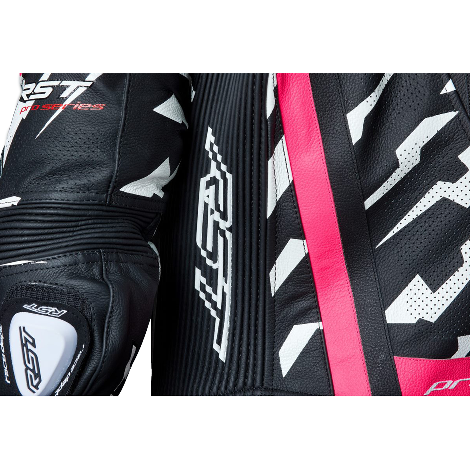 RST Pro Series Evo Airbag Men's Leather Suit Neon Pink/White