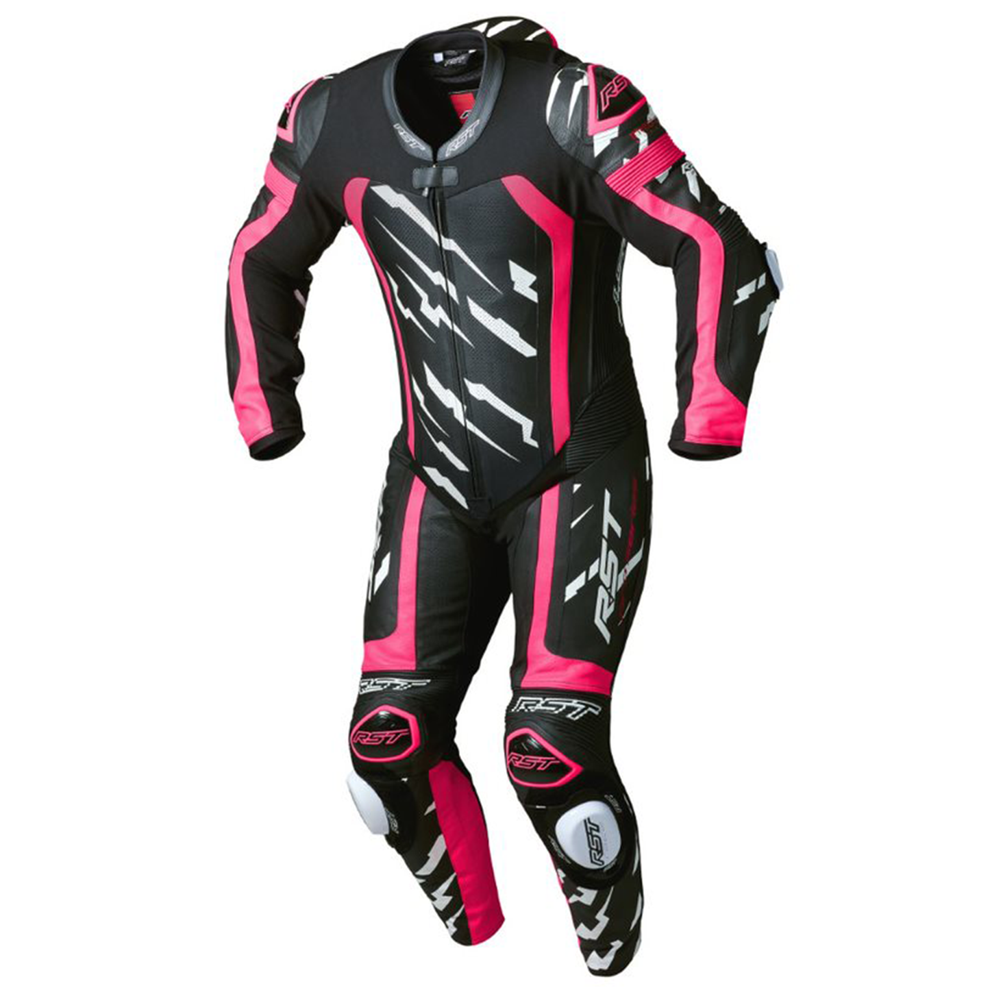Pink Rst Gear RST Pro Series Evo Airbag Men's Leather Suit - Neon Pink/White Lightni ...