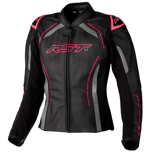 RST S1 Ladies Leather Jacket - Black/Neon Pink