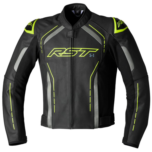 RST S1 (CE) Men's Leather Jacket - Black/Grey/Flo Yellow (2977)