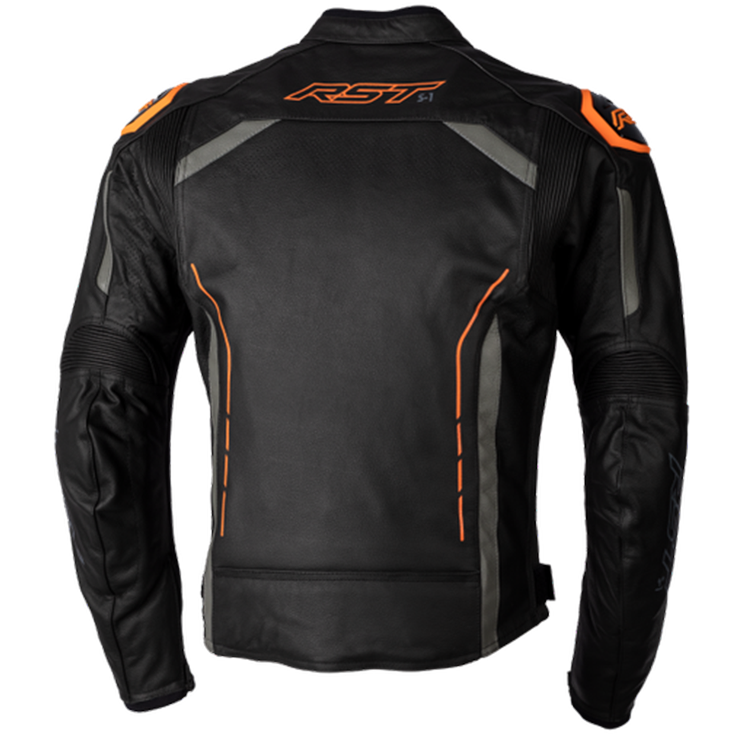 RST S1 (CE) Men's Leather Jacket - Black/Grey/Neon Orange (2977)