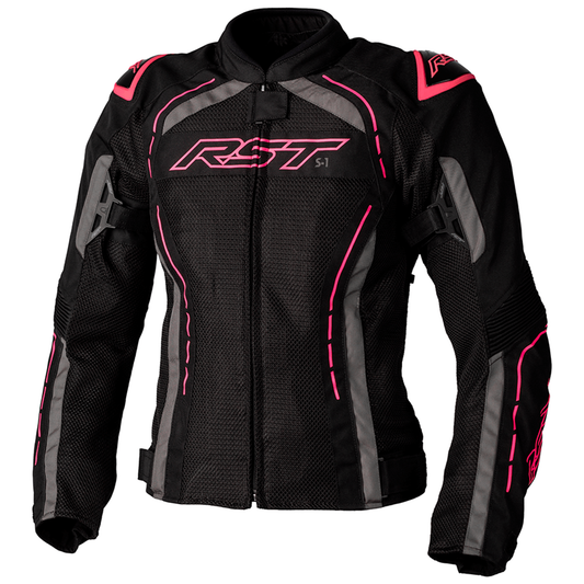 RST S1 Mesh Textile Ladies Jacket - Black/Neon Pink
