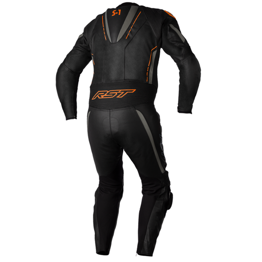 RST S1 CE Men's One Piece Leather Suit - Black/Grey/Neon Orange