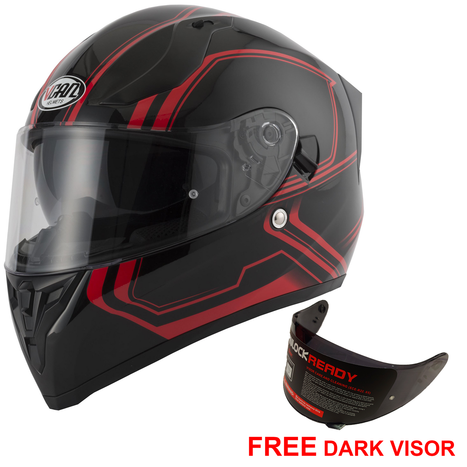 Vcan V128 Motorcycle Motorbike Helmet Tracer Red Free Dark