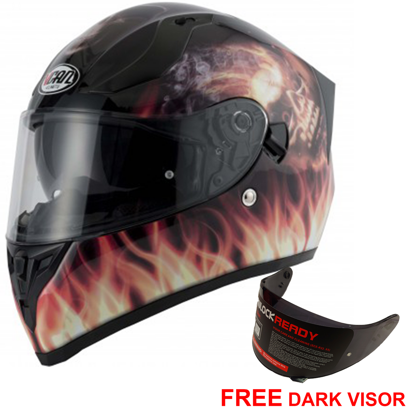 Vcan V128 - Flame Graphic - Free Dark Visor