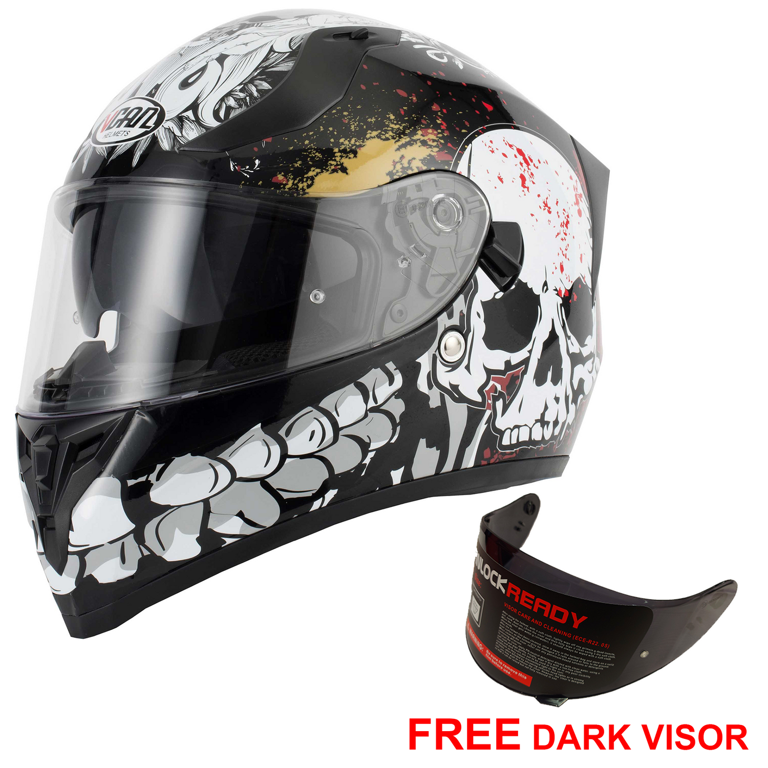 Vcan V128 Motorcycle Motorbike Helmet - Skull Graphic
