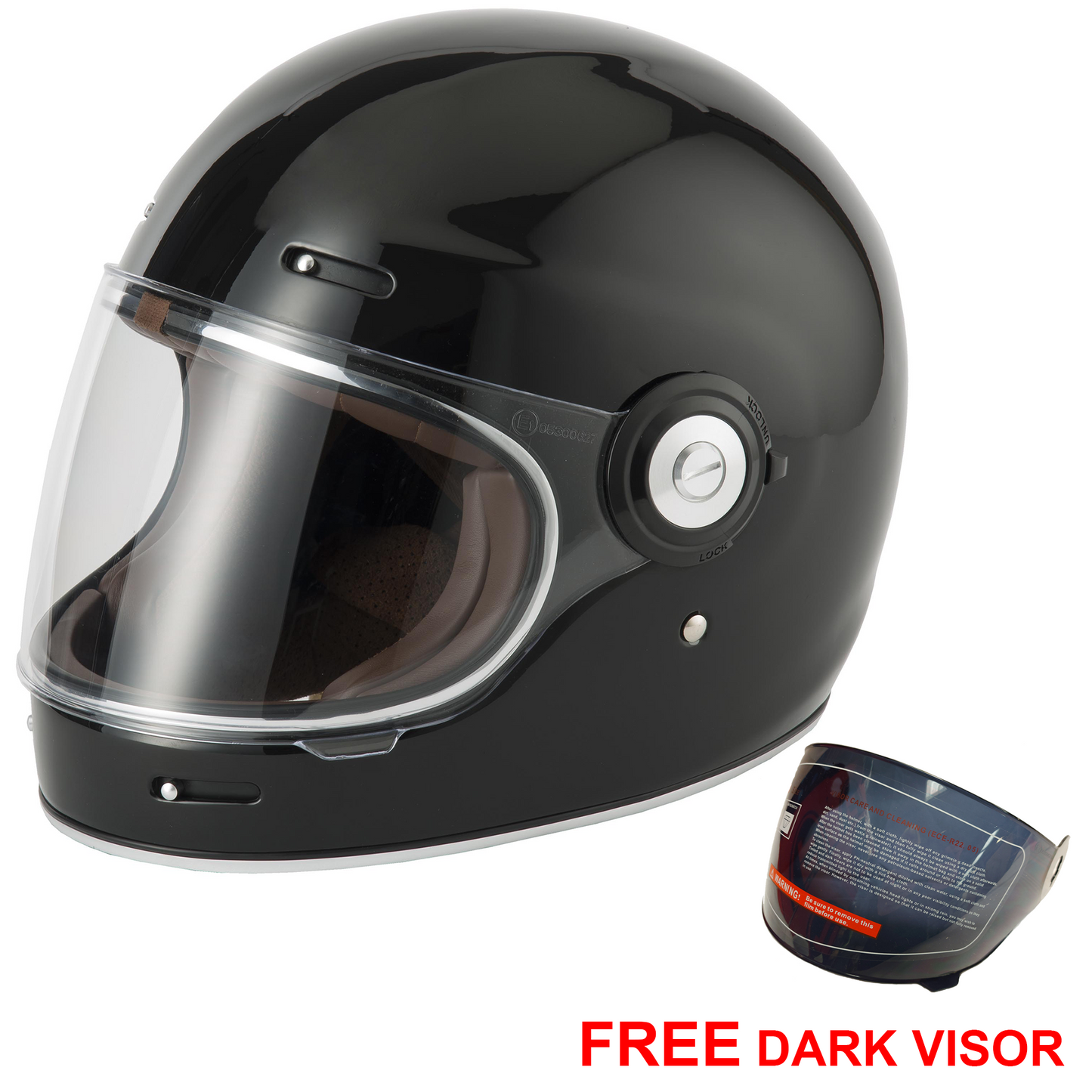 Vcan V135 Retro - Gloss Black - Free Dark Visor
