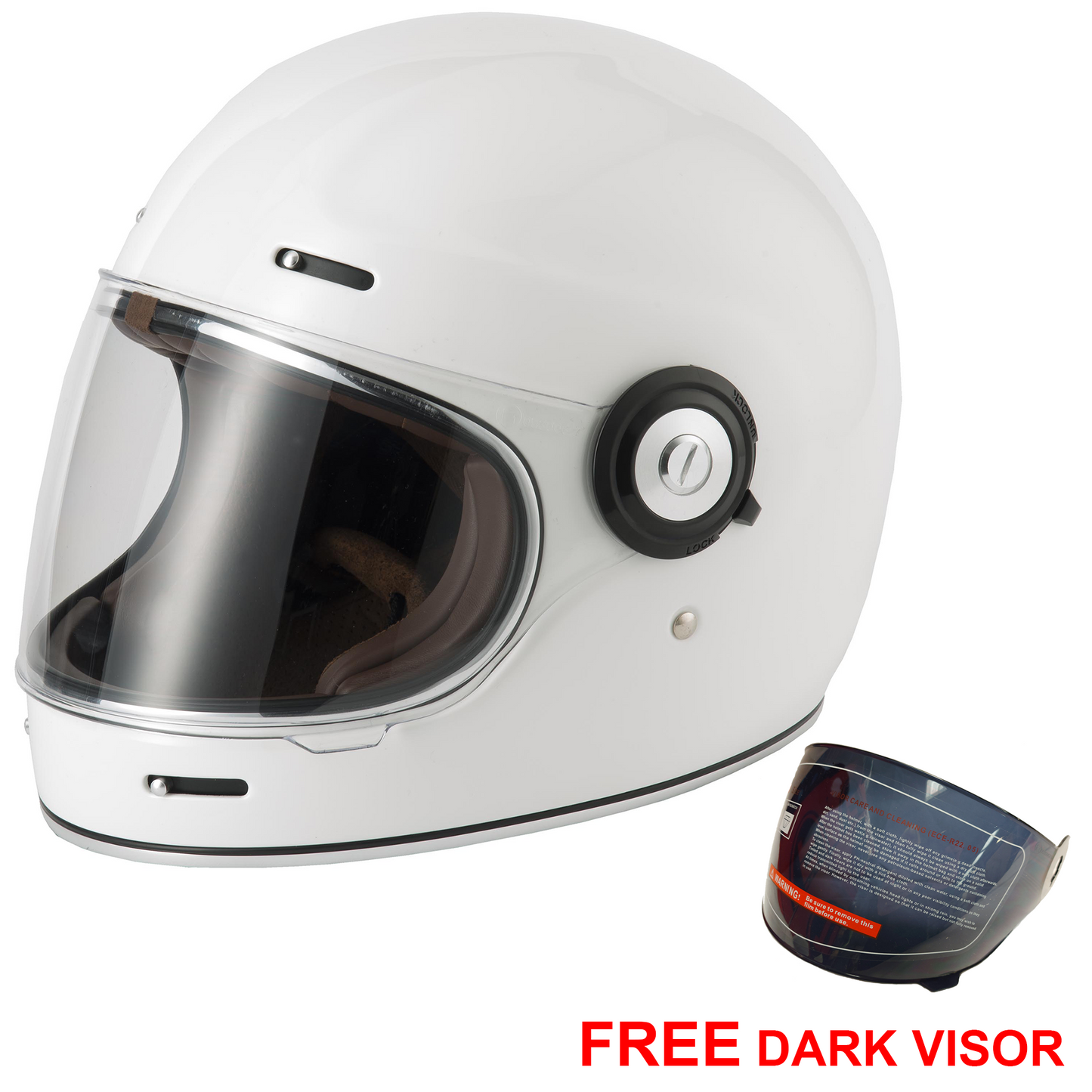 Vcan V135 Retro - Gloss White - Free Dark Visor