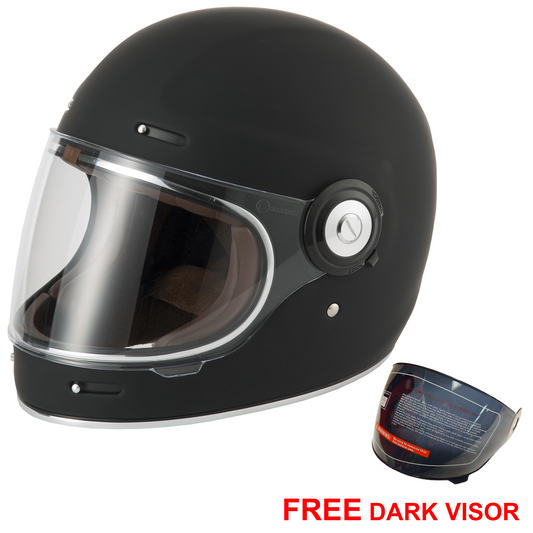 Vcan V135 Retro - Matt Black - Free Dark Visor