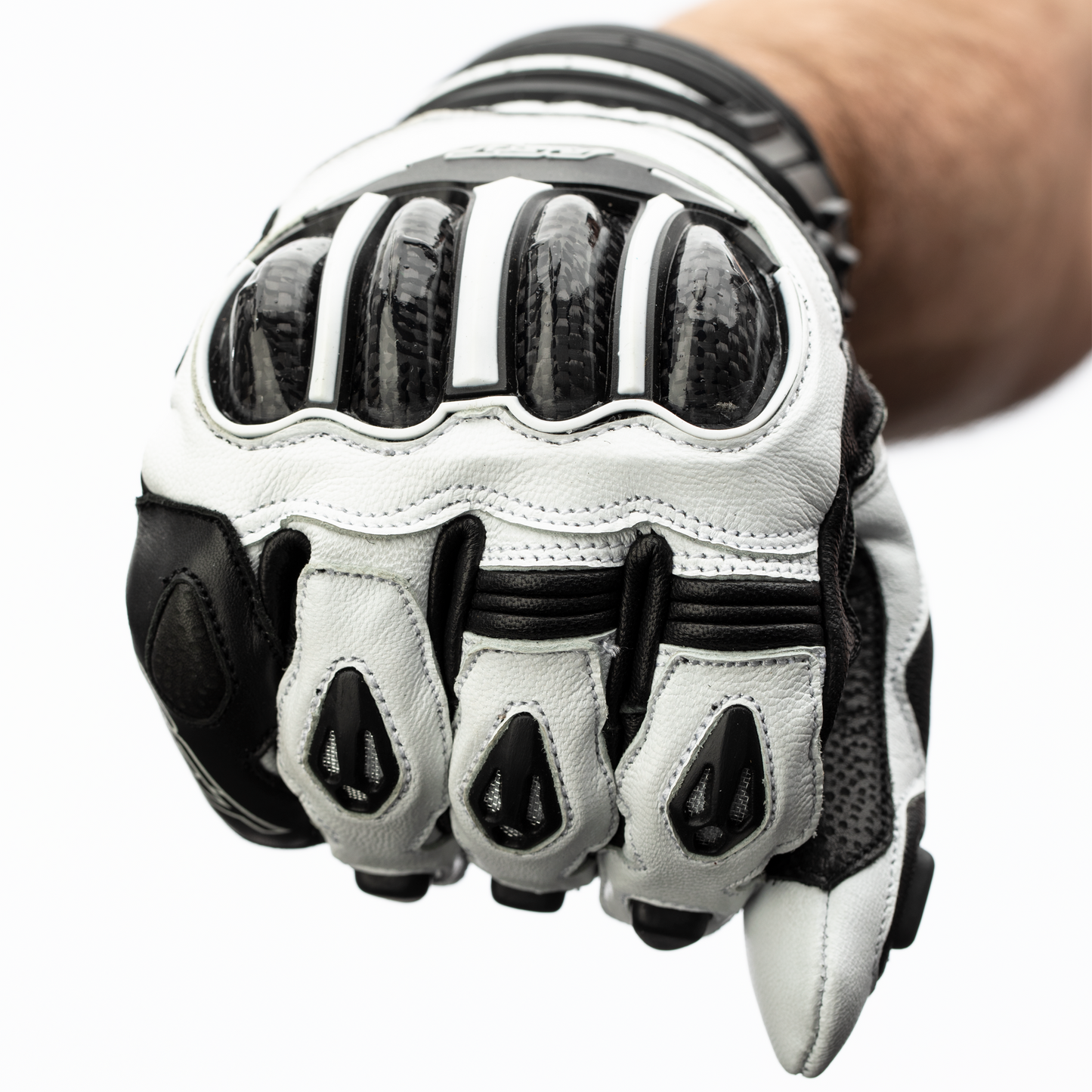 RST TracTech Evo Leather Racing/Riding Short Gloves - CE Approved - White